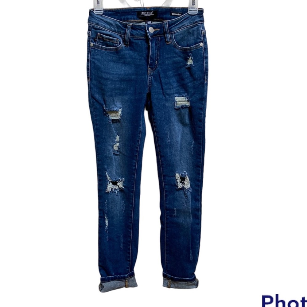 Judy blue skinny fit distressed dark blue jeans